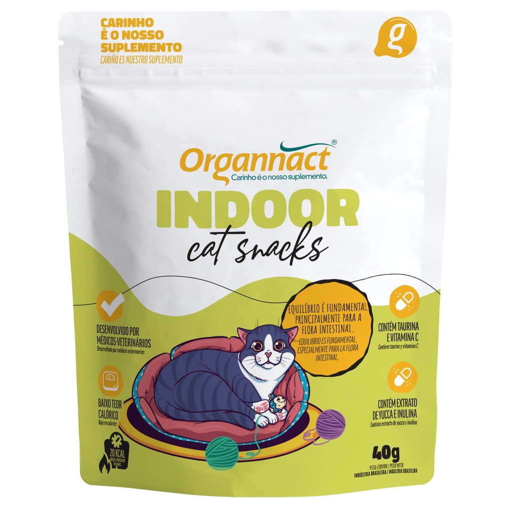 Indoor Cat Snacks para Gatos 40g - Organnact