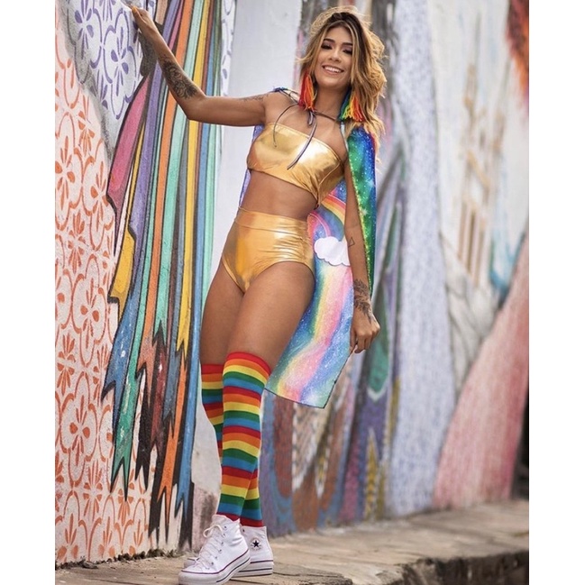 Conjunto Top Faixa Hotpaints Metalizado Fantasia Carnaval Shopee Brasil