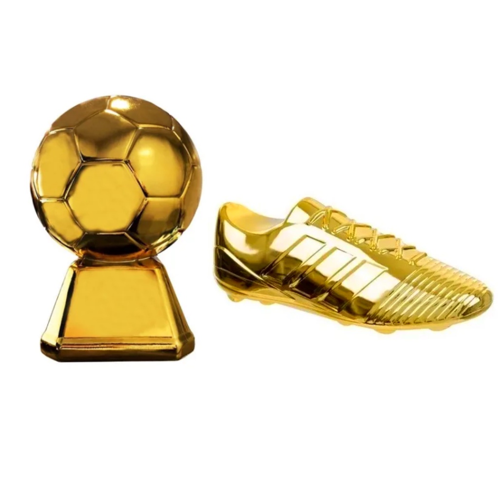 Kit Chuteira Acrílica Decorativa + Troféu Bola Decorativo