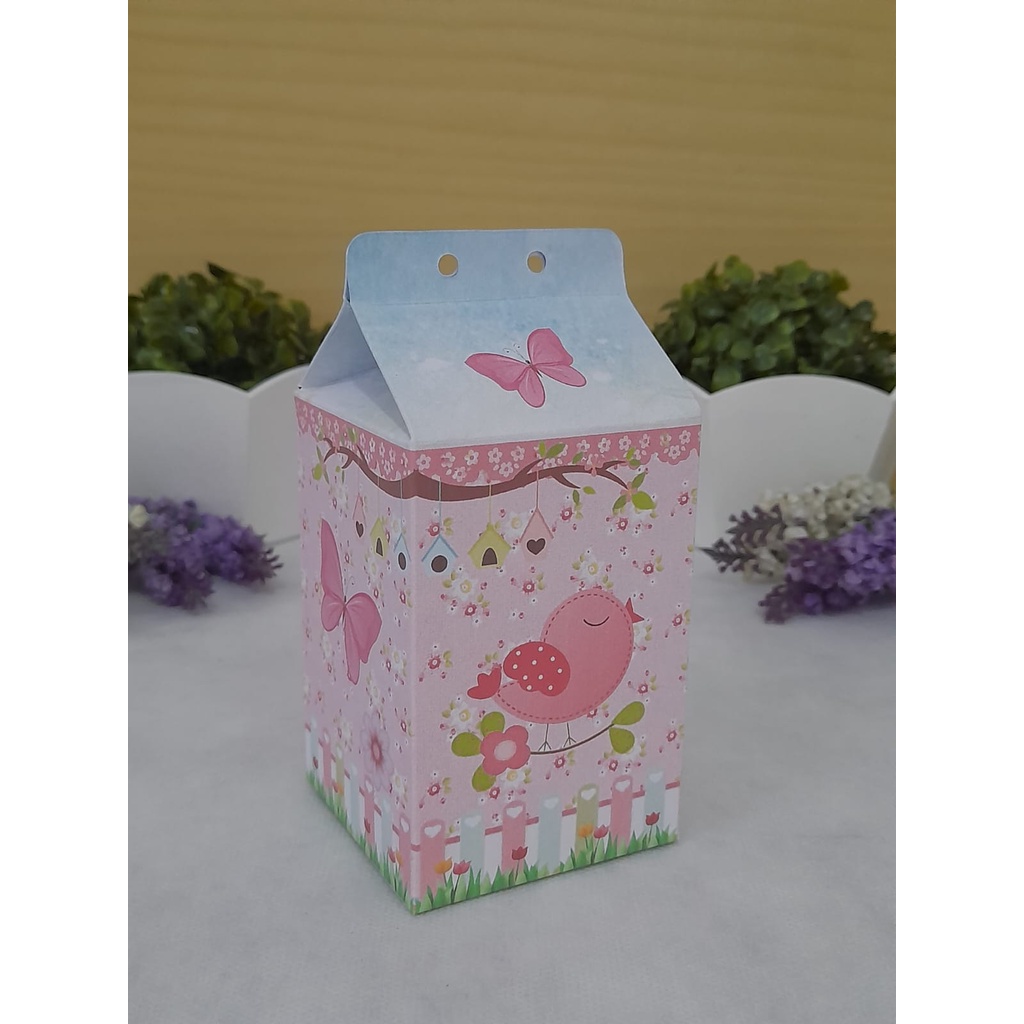 Caixa Milk Tema Jardim Encantado Floral Rosa - Lembrancinha Personalizada para Festa Infantil