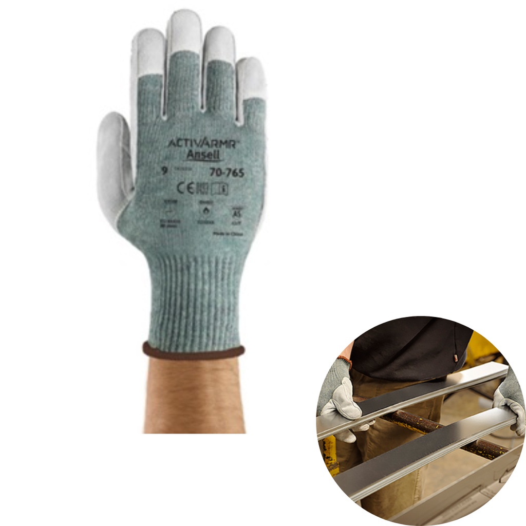 Luva Ansell 70-765 Vantage Anticorte Resistente Alta Proteção Corte Palma com Couro Tecnologia Kevlar