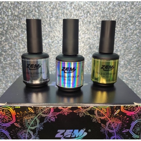 Top Coat Com Glitter Para Unhas 15ML - Zem/silver glitter top/ Laser/Gold-go