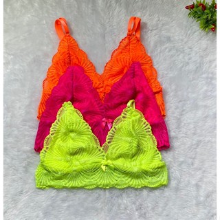 KIT 3 Sutiãs Neon Sem Bojo Em Renda Soutien Sutian Top Cropped Verão Ref 711NEON