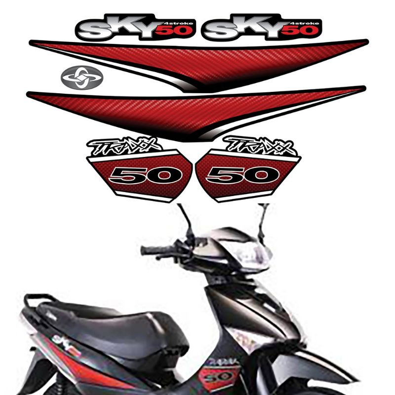 kit Adesivo faixa moto Traxx SKY 50 preta vermelha branca