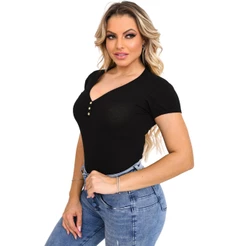 blusas básica gola V moda blogueira verão promoção