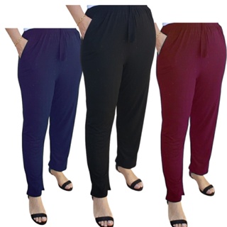 KIT 3 CALÇAS DE MALHA FEMININA PLUS SIZE GESTANTE MODA CONFORTÁVEL em Oferta na Shopee