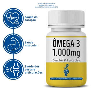 Ômega 3 1000mg 120 CPS - Óleo de Peixe (EPA 200mg + DHA 120mg) - Diabetes, Coração, Colesterol, Academia, Suplemento, Cérebro, Memória