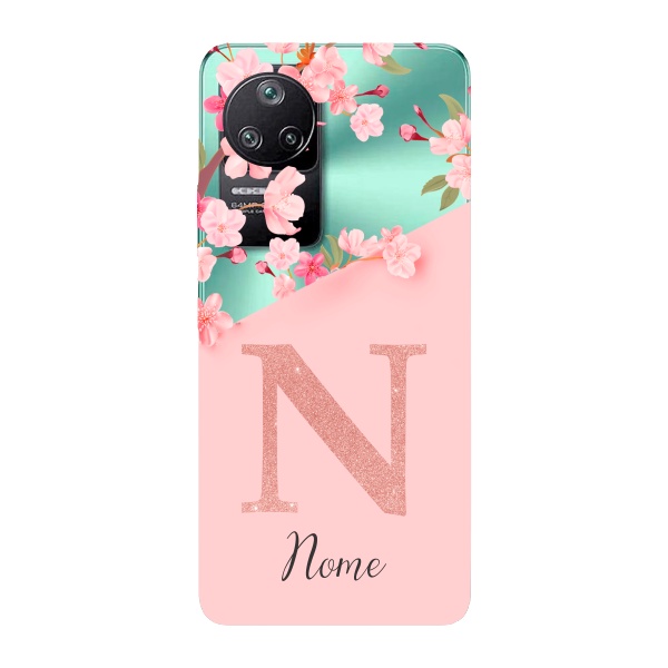 Capinha para Xiaomi Poco F4 Anti Impacto Personalizada - Delicate Flowers Rosa com nome e inicial