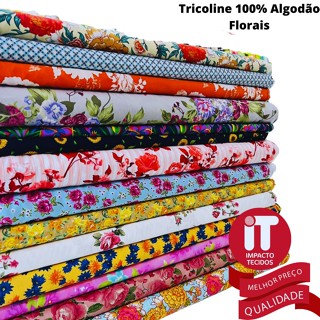 Tecido TRICOLINE Estampado Florais 100% Algodão 50cmx1,50m