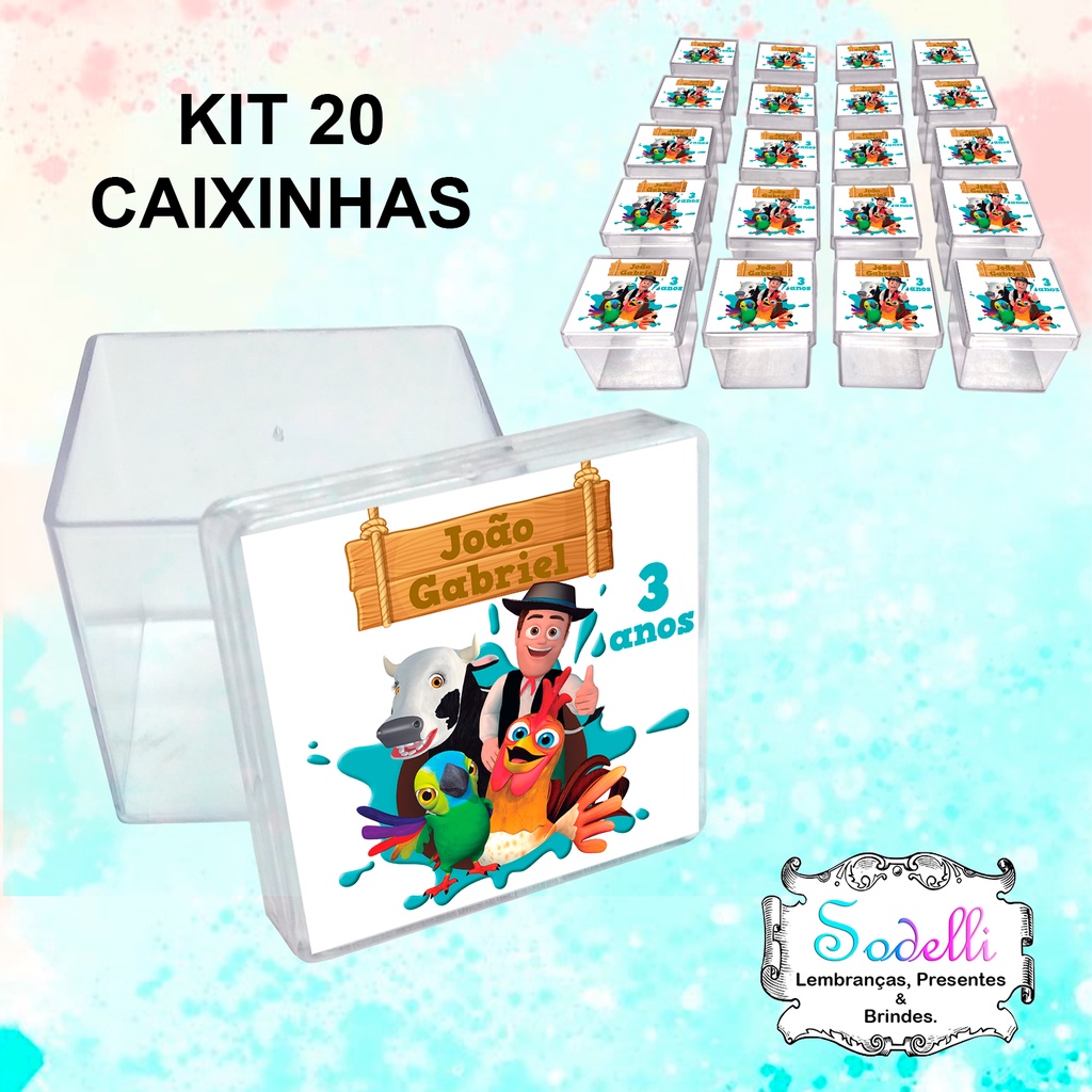 20 Lembrancinhas Fazendinha Zenon - Caixinhas Acrílicas Personalizadas