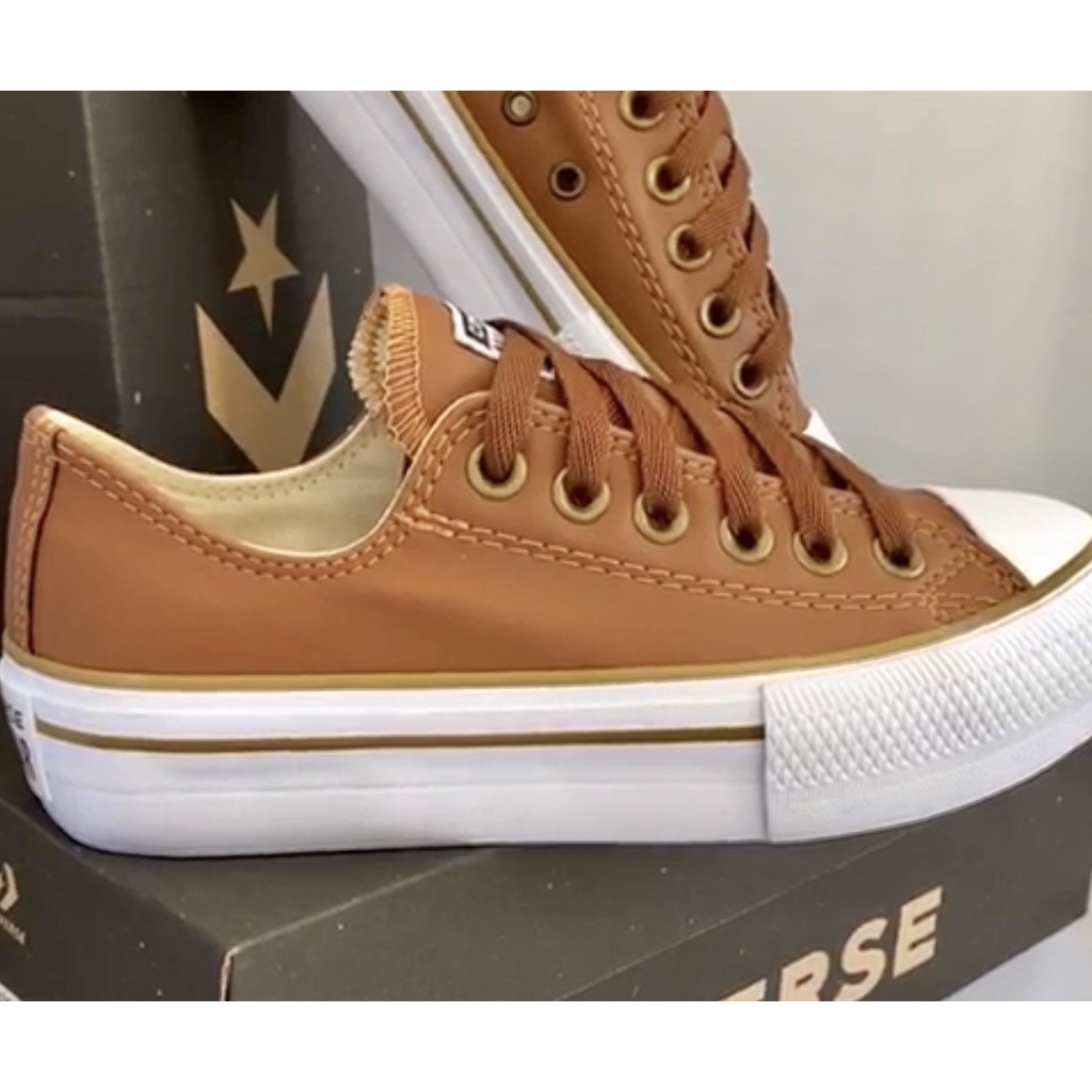 Converse All Star Alto Bege Couro