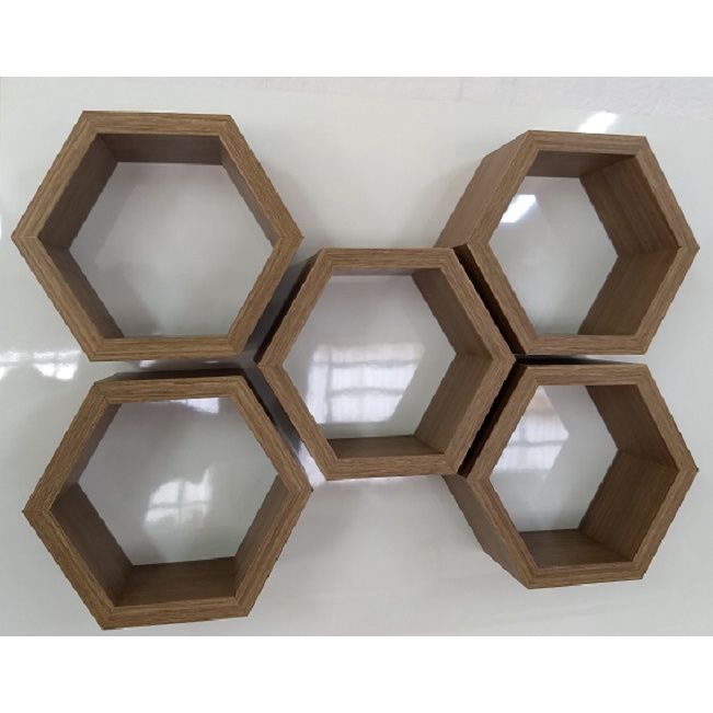 Kit 5 Nichos Mdf Marrom Prateleira Hexagonal Colmeia em Oferta na Shopee