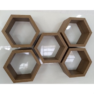 Kit 5 Nichos Mdf Marrom Prateleira Hexagonal Colmeia em Oferta na Shopee