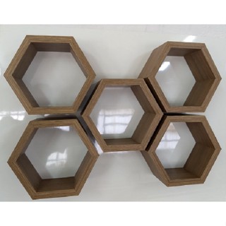 Kit 5 Nichos Mdf Marrom Prateleira Hexagonal Colmeia