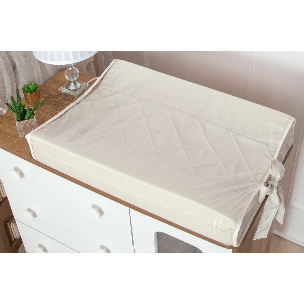 Trocador Americano Anatomico Plastificado de Comoda Luxo para Bebês Perola Palha