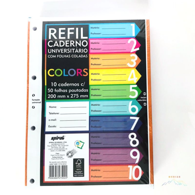 Bloco de folhas p/ fichário 4 argolas Refil c/ 500 Folhas Caderno Universitário