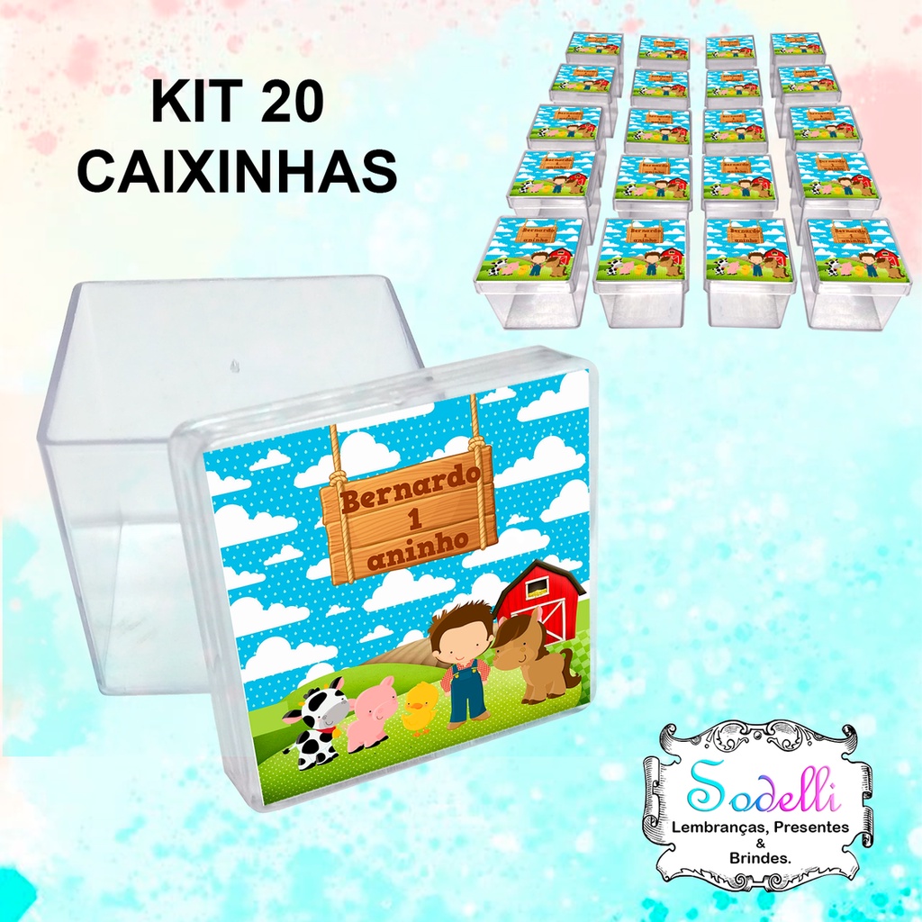 20 Lembrancinhas Fazendinha - Caixinhas Acrílicas Personalizadas