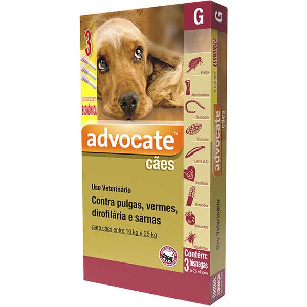 Advocate Antipulgas para Cães de 10 a 25kg Combo 3 Pipetas de 2,5ml Elanco - Pets