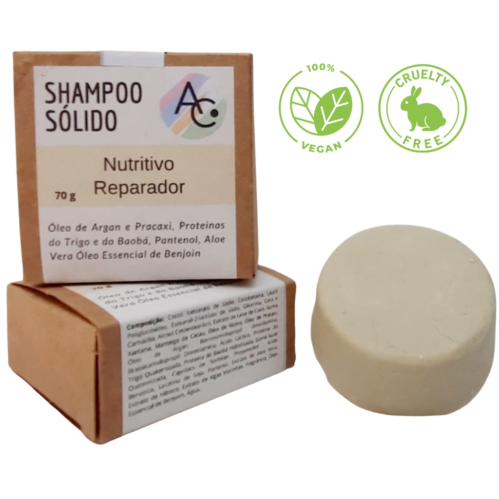 Shampoo em Barra Vegano Solido Natural Nutritivo cabelos secos