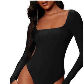 Body Feminino Decote Quadrado Manga Longa Suplex Liso