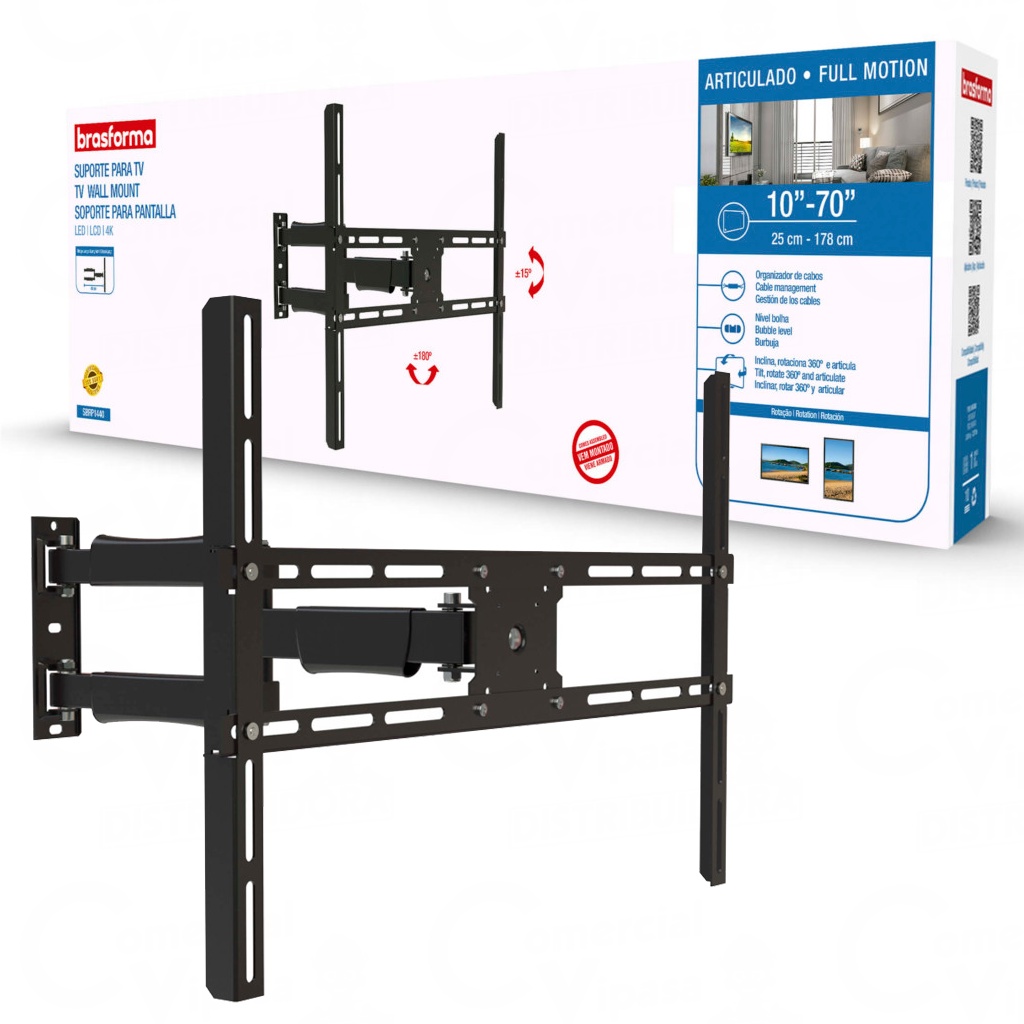 Suporte Para TV Televisão Tela Plana Plasma Smart TV Tri Articulado De 23 A 70Pol. + Kit Instalação - Home Appliances