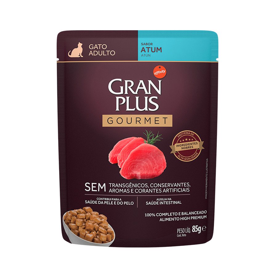 Ração Úmida Sachê GranPlus Gourmet Gatos Adultos Atum 85g em Oferta na Shopee