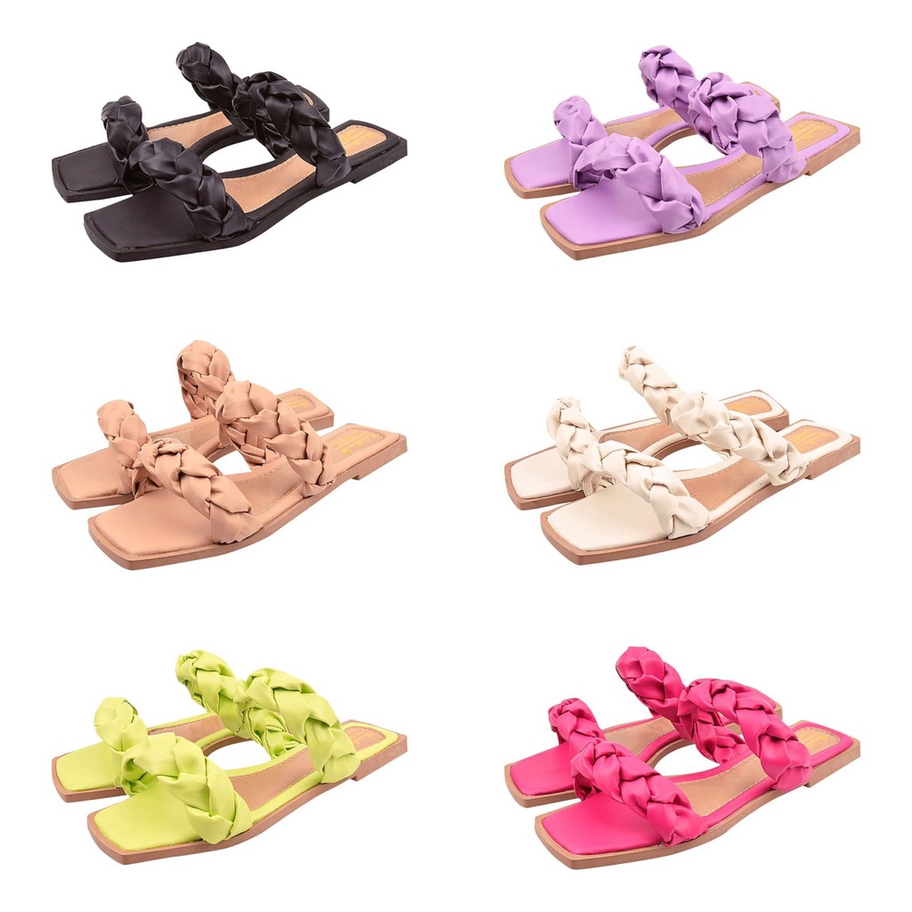 Rasteirinha Moda Feminina Bico Quadrado Tranças