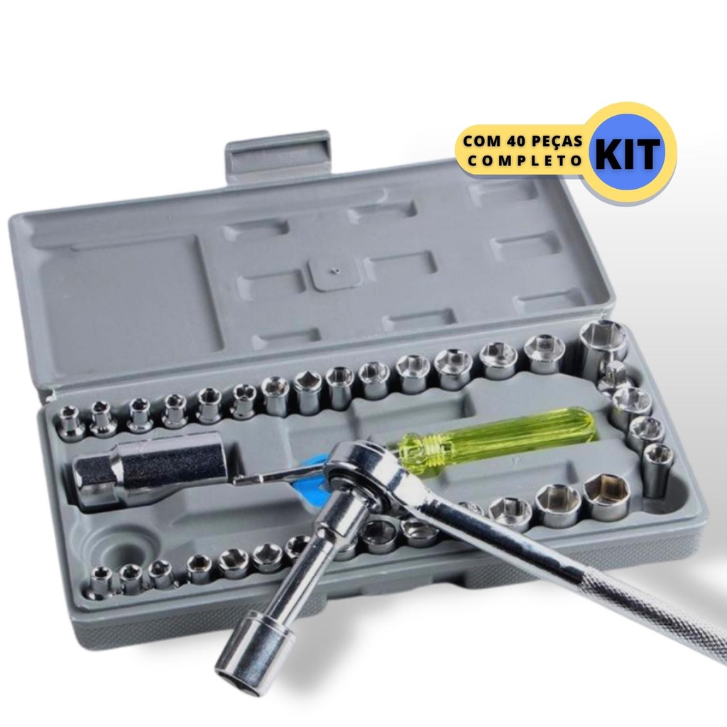KIT 40 Jogo De Chave Catraca Canhão Cachimbo Com 40 Peças Soquetes