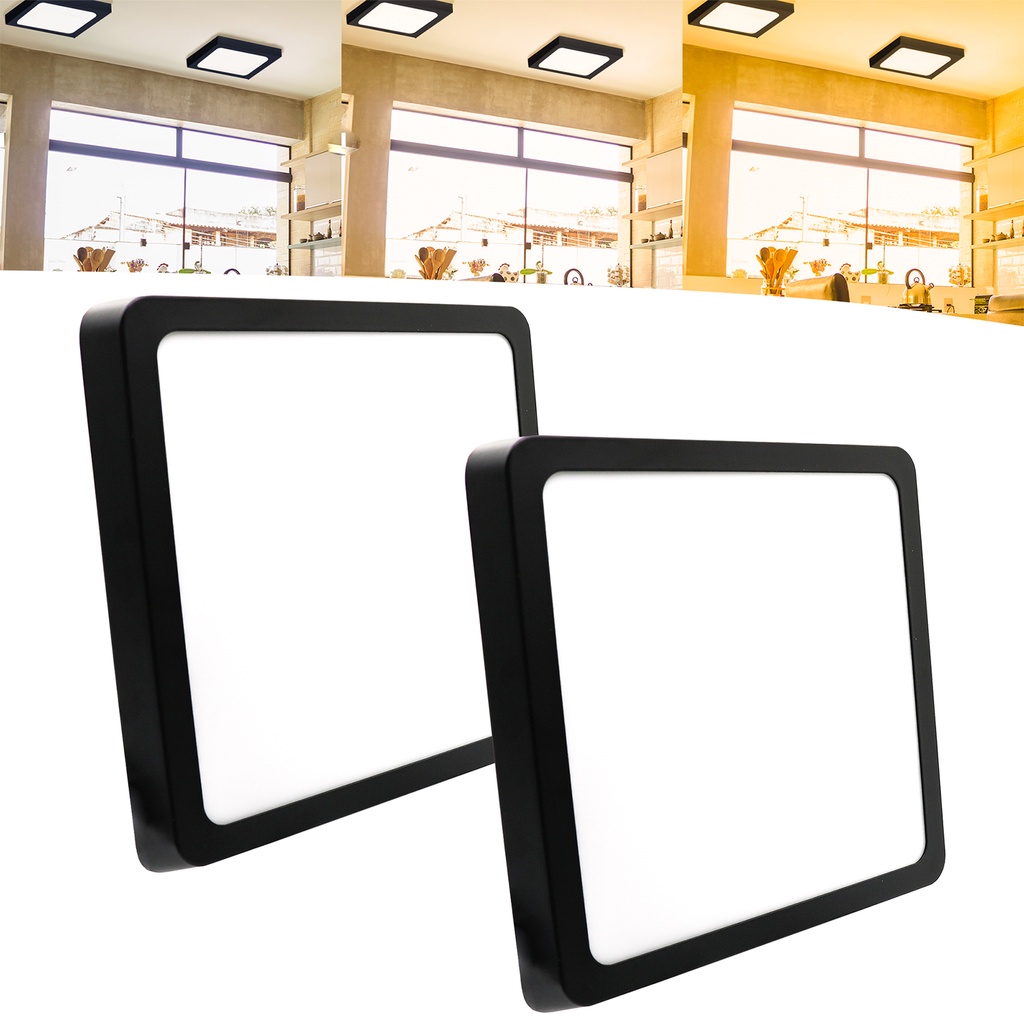 Kit 2 Painel Plafon Led 18w Sobrepor Quadrado Preto Bivolt