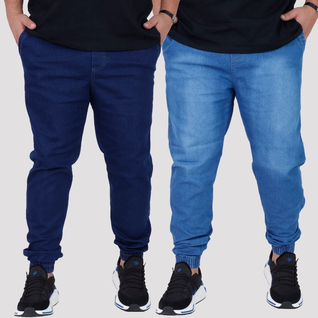 Kit 2 Calças Jogger Jeans Sarja Masculina Com Punho 19 Cores