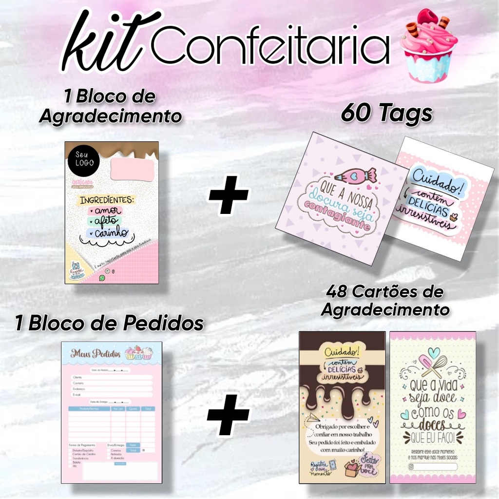 Kit Bloco de Agradecimento Personalizado Confeitaria Doces/ Bloco de Pedidos/ Tags/ Cartão de Agradecimento em Oferta na Shopee
