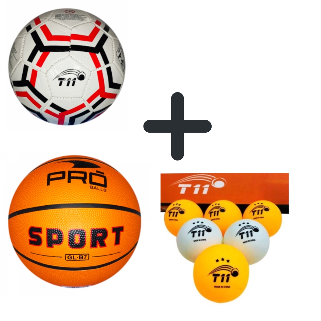 Bola de Basquete N°7 Oficial + Bola De Futebol Campo N°5 Oficial + Bolinha Tênis de Mesa/Ping Pong