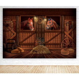 Painel Banner De Festa Infantil Celeiro Cavalos Em Lona 1,50m X 1,0m