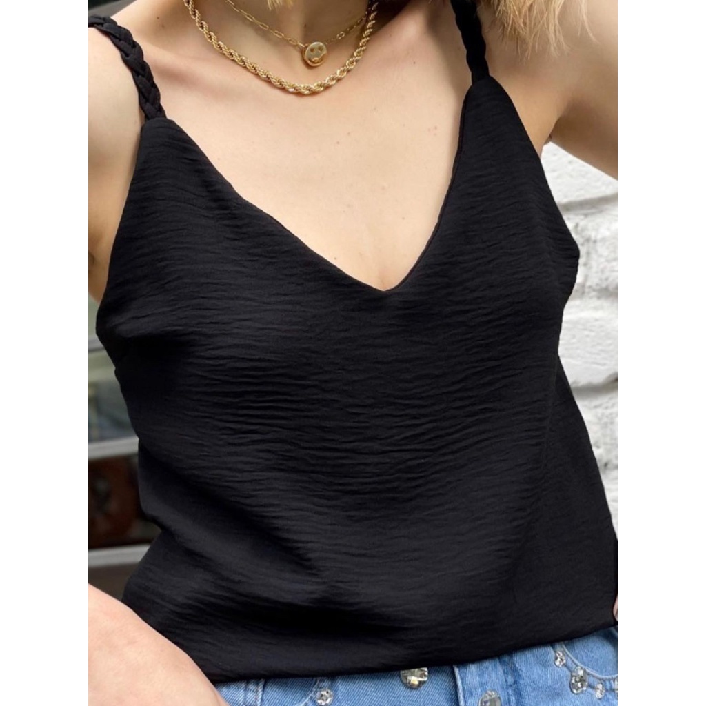 Regata/ alcinha trançado/Blusinha feminina / Decote V/ Tecido Duna/ Varias Cores