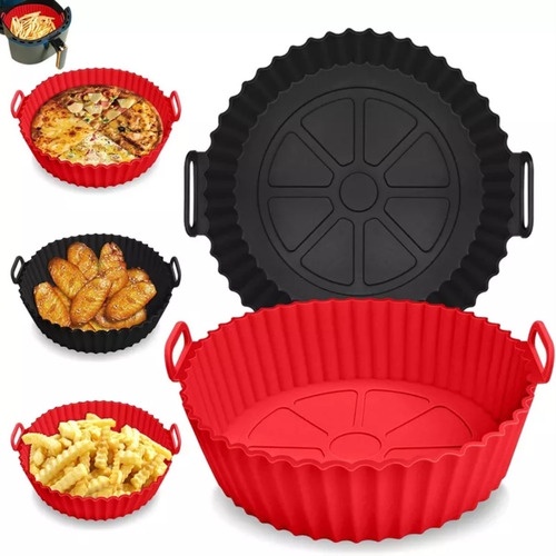 2 Formas Redonda Cestos de Silicone com Alça para Air Fryer Reutilizável