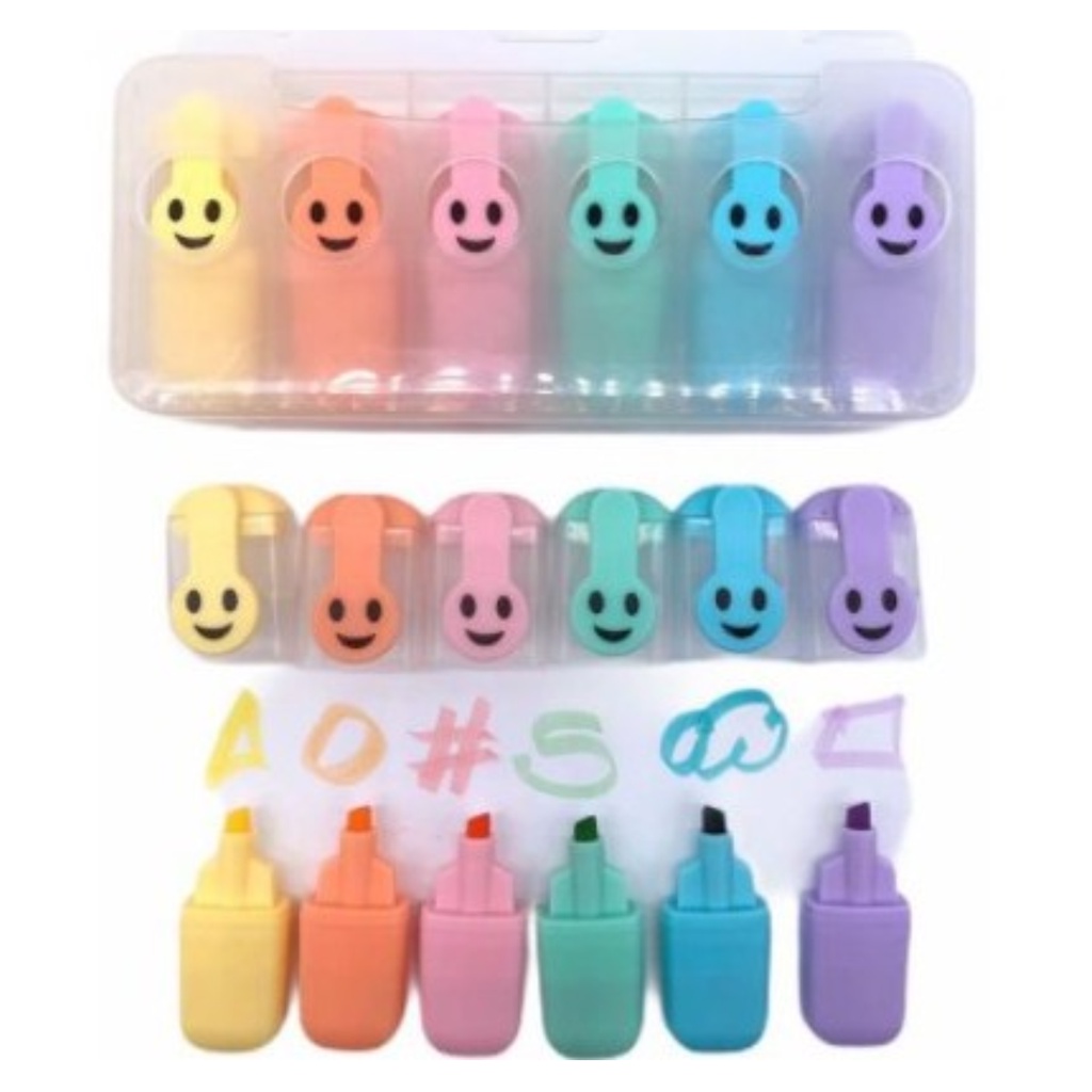 6 Mini Marca Texto Carinha Smile Tons Pastéis