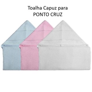 Toalha de Banho com Capuz e Forro de Fralda 90 x 70 cm para Bordar PONTO CRUZ - Baby Love
