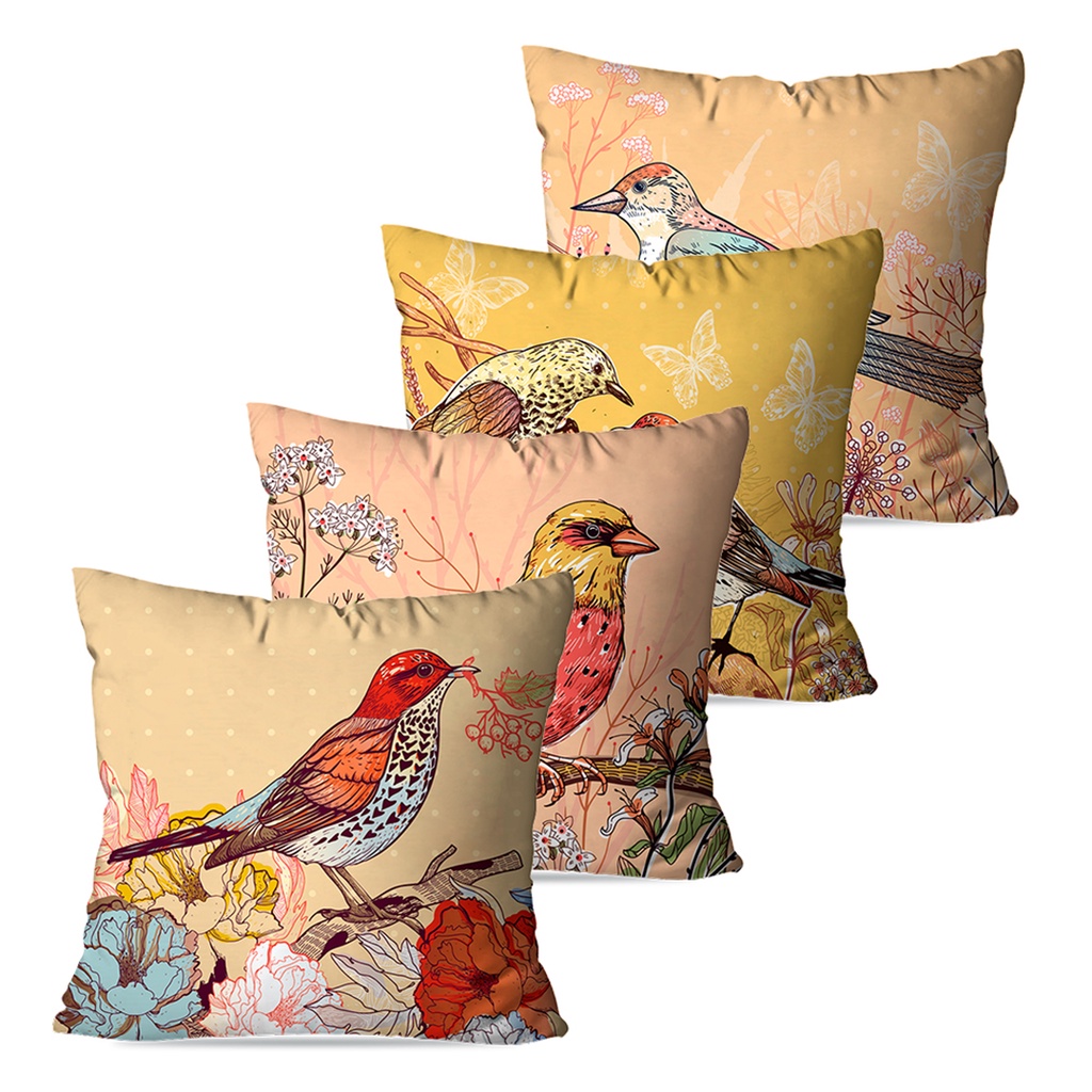 Kit 4 Capas de Almofada Decorativa 45x45 Pássaros em Oferta na Shopee