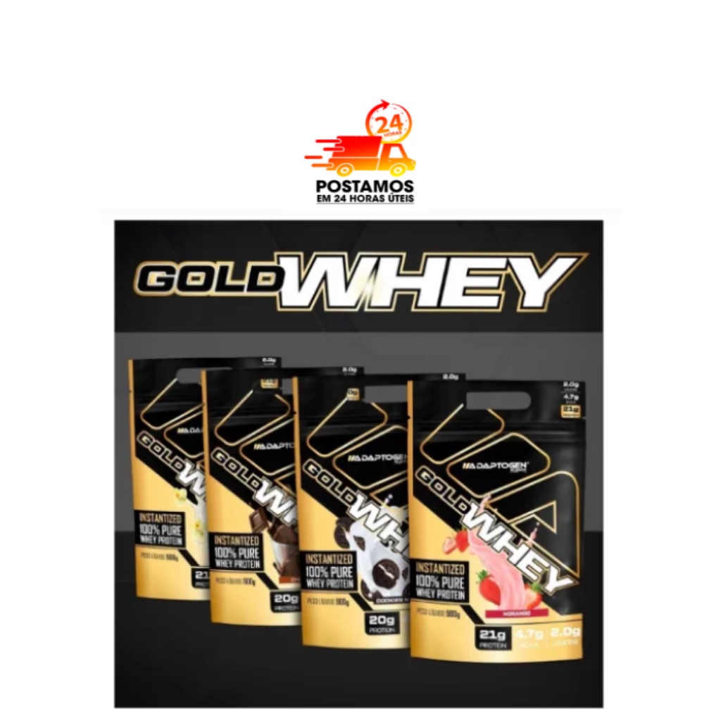 Gold Whey 900g Refil - Rende 30 doses- Adaptogen Science - Whey Protein - 20g de Proteína - 4,7g de Bcaa - Aumento da força - Ganho de Massa Muscular - Recuperação Muscular