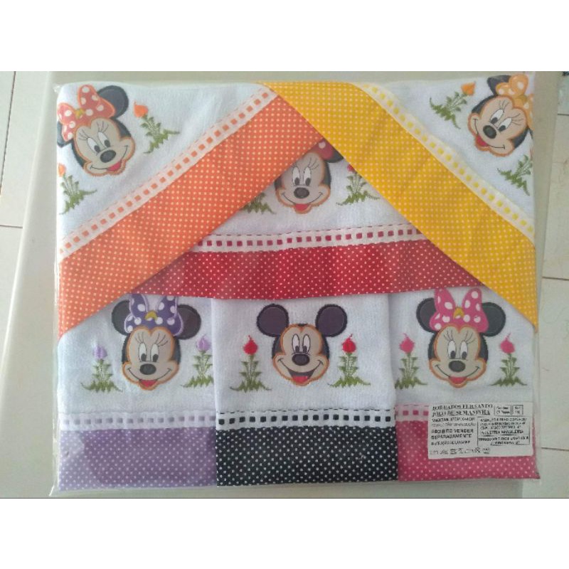 Semaninha Misturada Mickey e Minnie Kit de 7 panos de prato com desenho bordado Sacaria 100% Algodão 67cmx44cm cada pano