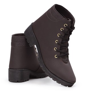 Bota Feminina Coturno Cano Médio Tratorado Salto Médio da Moda