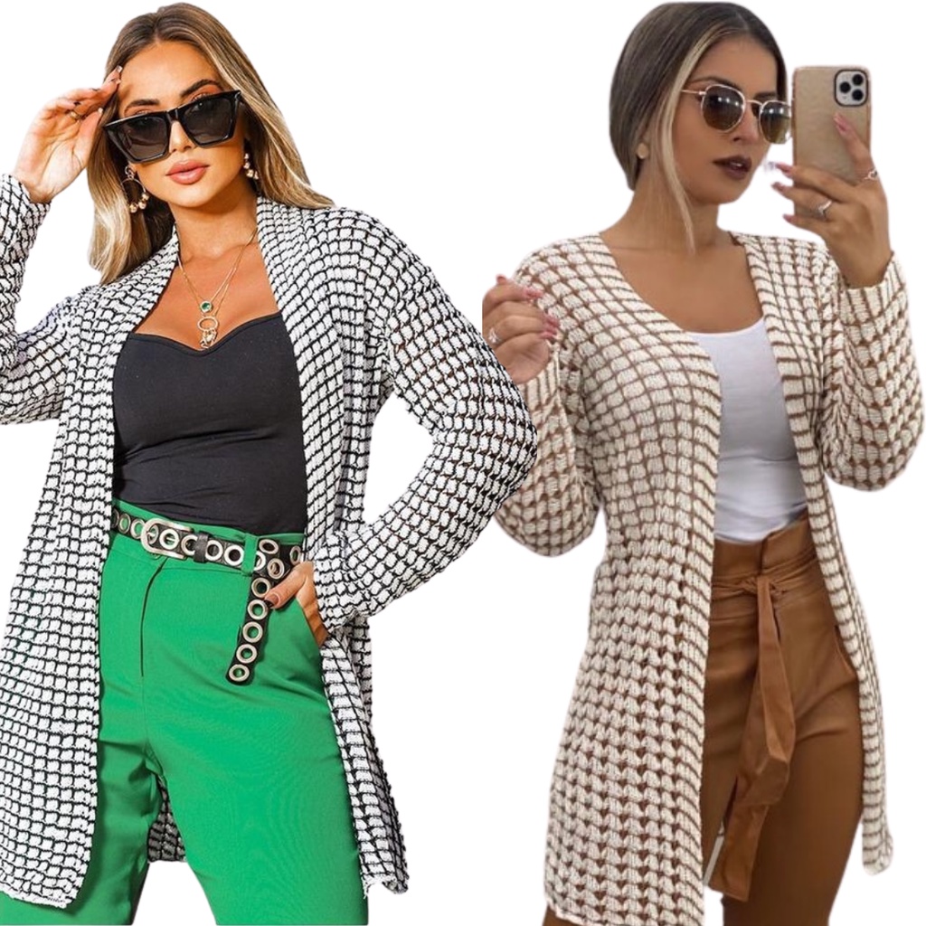 Kimono Tricô Feminino Cardigan  2 unidades Casaquinho Tricot em Oferta na Shopee