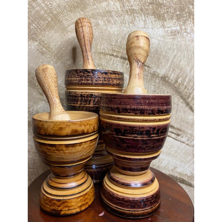 Kit com 3 Pilão de madeira grande com socador de madeira Socador de alho de madeira (13,15 e 20cm)