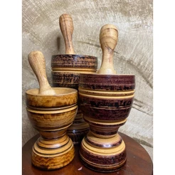Kit com 3 Pilão de madeira grande com socador de madeira Socador de alho de madeira (13,15 e 20cm)