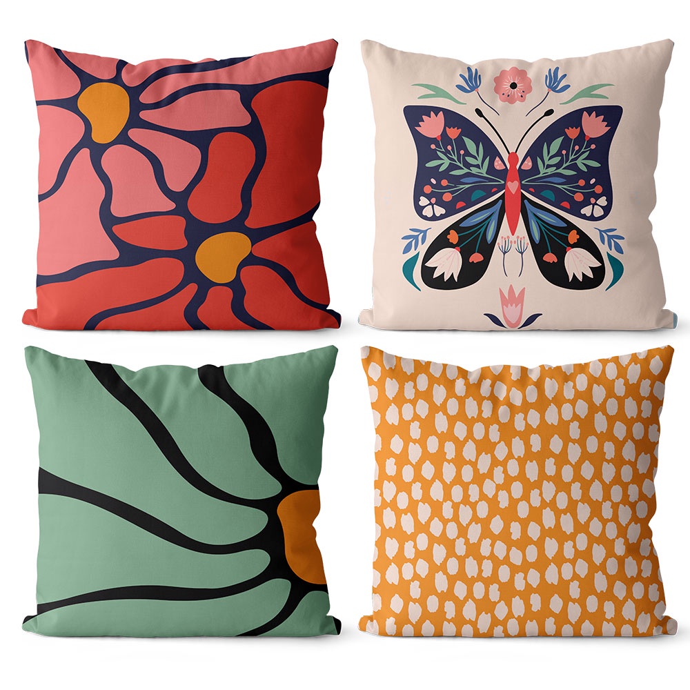 Kit 4 Capas De Almofadas Decorativas Folk 45x45