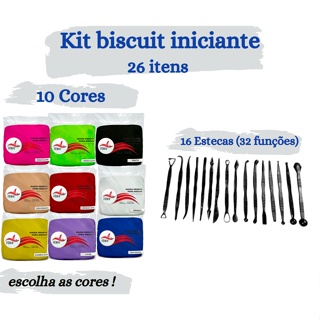 Kit Iniciante Biscuit - 10 Massas + 16 Estecas - Oferta Escolha as cores em Oferta na Shopee