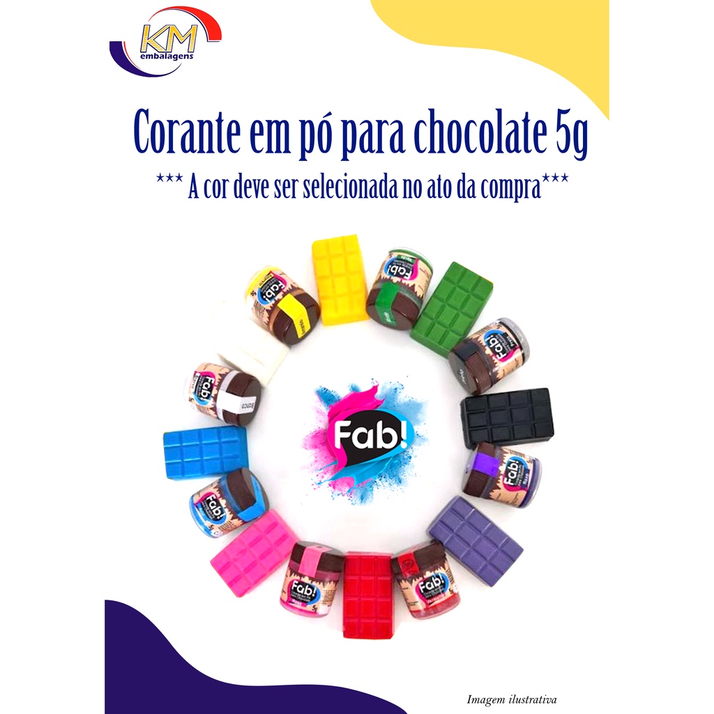 Corante em pó para chocolate 5g unidade - FAB - confeitaria, cremes, trufas, caldas, recheios, coberturas