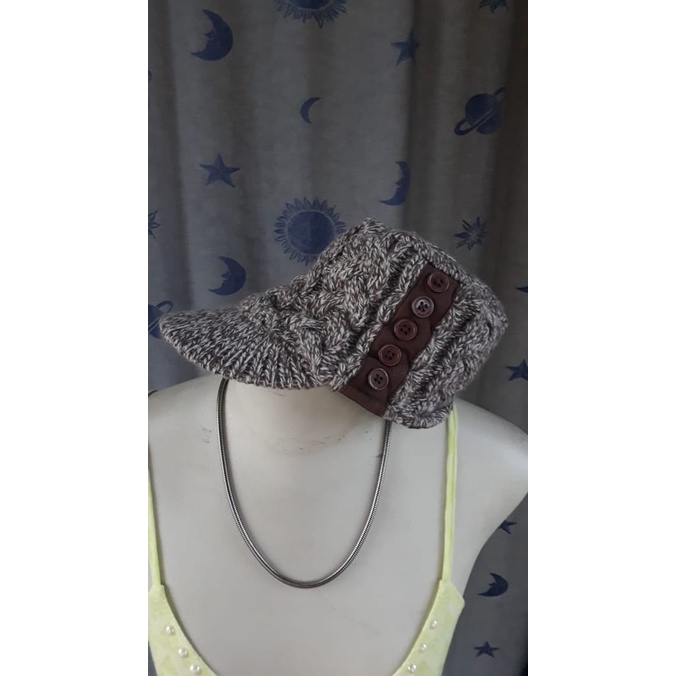 ROXY Chapéu Gorro Boina Tricot Trançado em Lã Marrom Mescla com Aba e Forro Tranças Surf Winter Hat - Tamanho Único