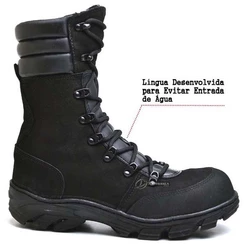 Bota Coturno Militar Com Língua Desenvolvida para Evitar a Entrada de Agua Tático Unisex Couro Macio Ref 411