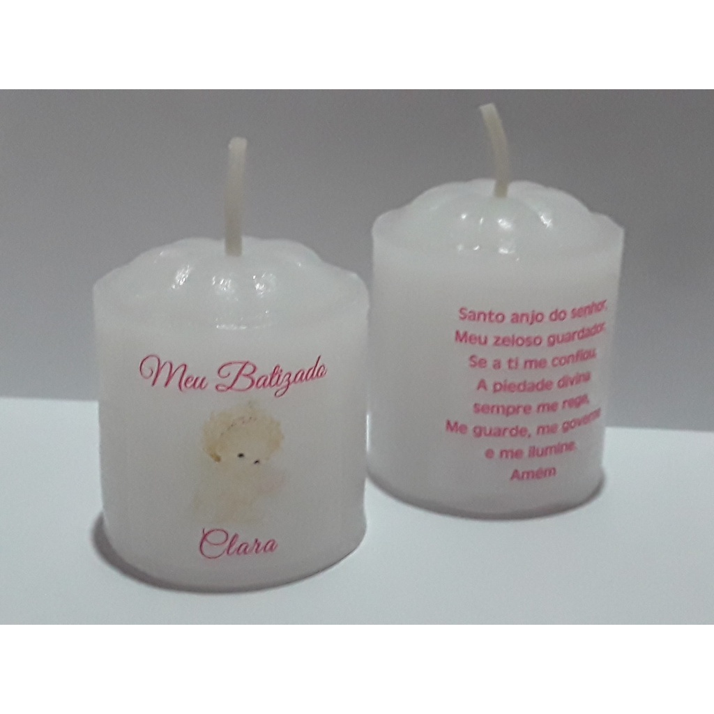 12 Velas Personalizadas -Adesivada Frente e Verso - Lembrancinhas, Casamento , Batizado , Comunhão, Crisma